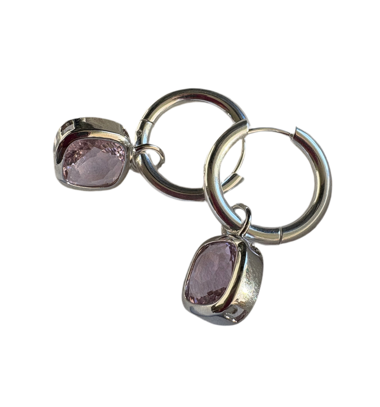 Glass Cushion Hoops Silver/Pink