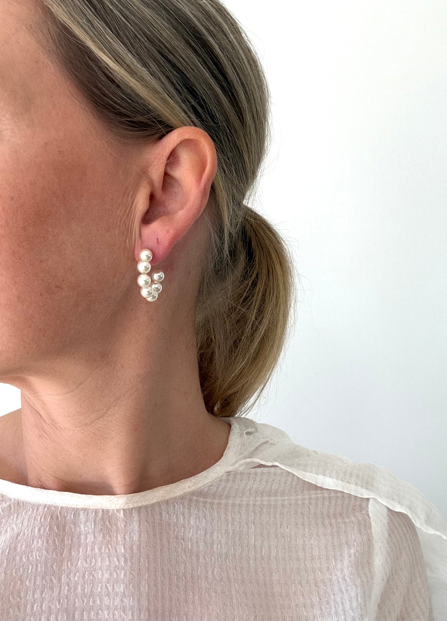 Cream Swarovski White Pearl Moon Hoops