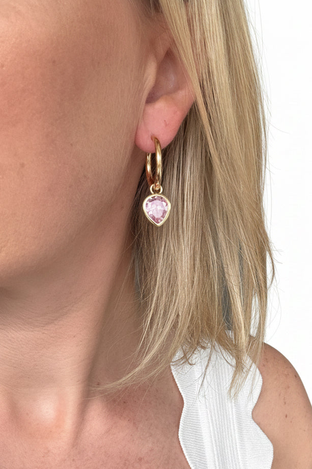 Rose Pink Dewdrop Hoops Gold