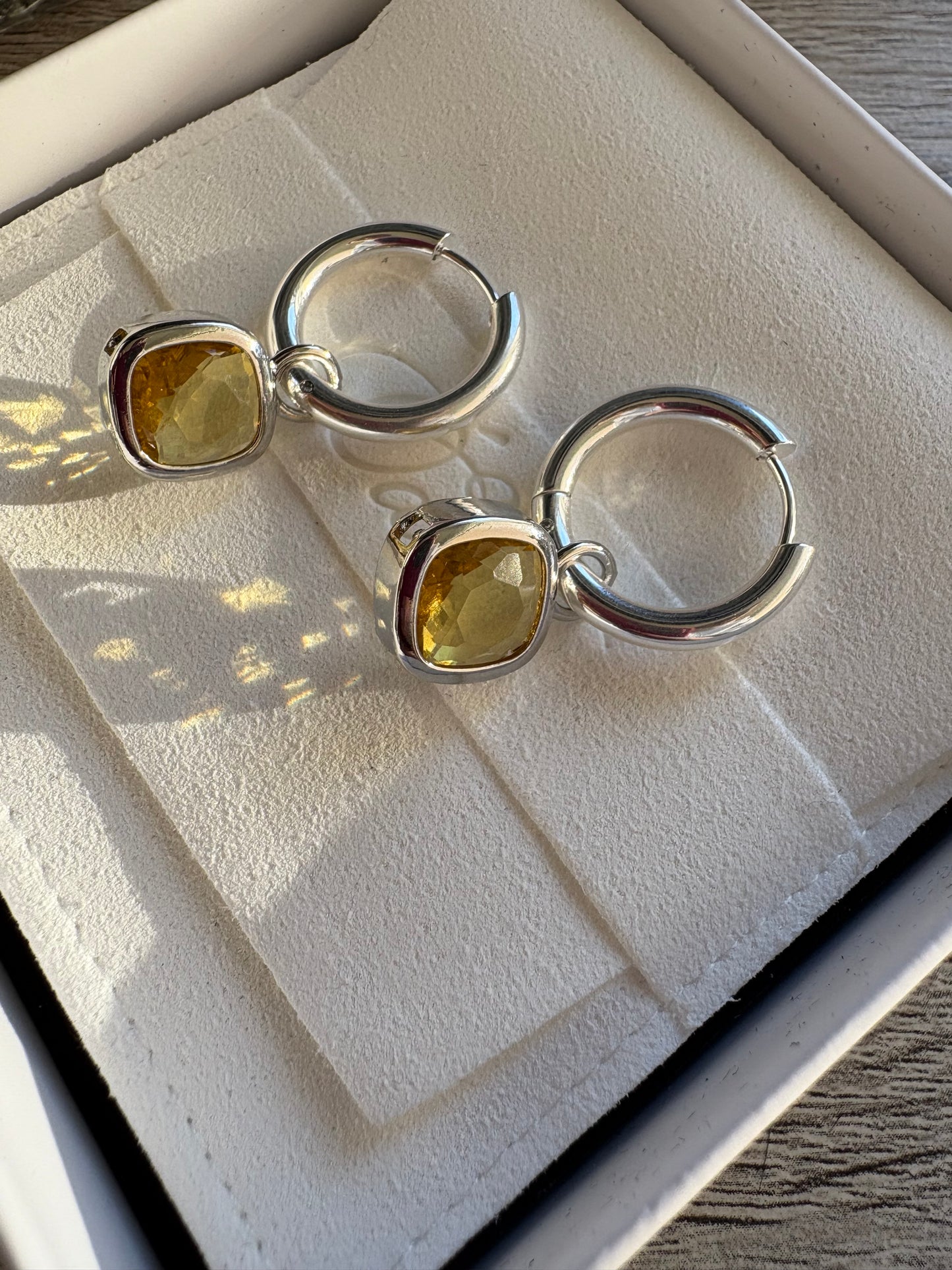Glass Cushion Hoops Silver/Yellow