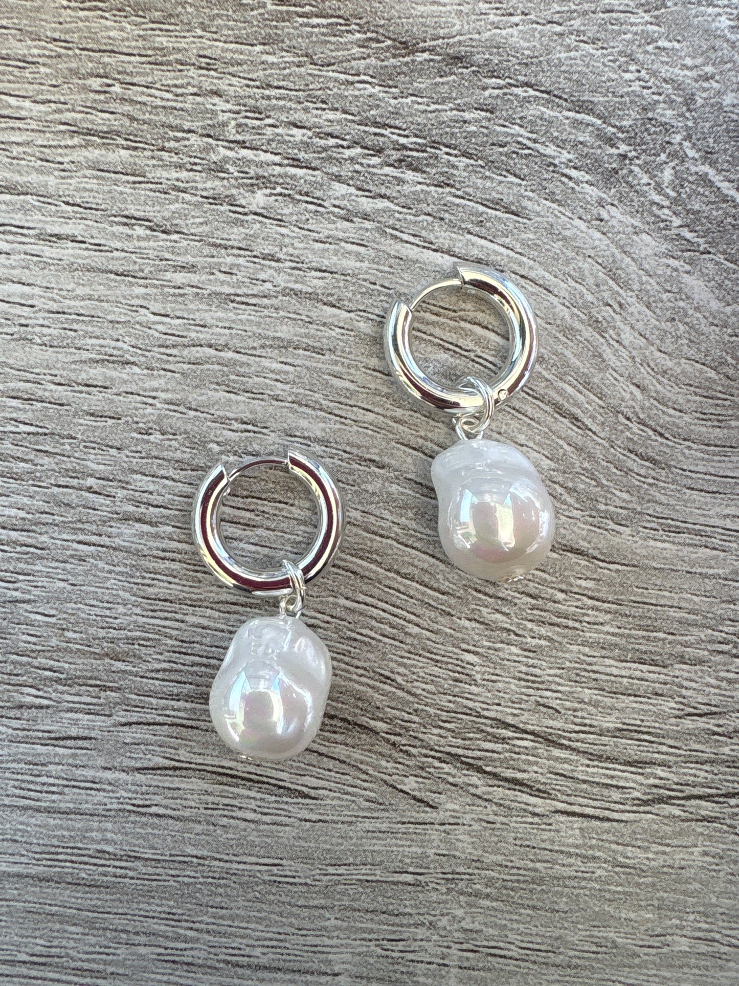 Baroque Pearl Huggie Hoops Silver