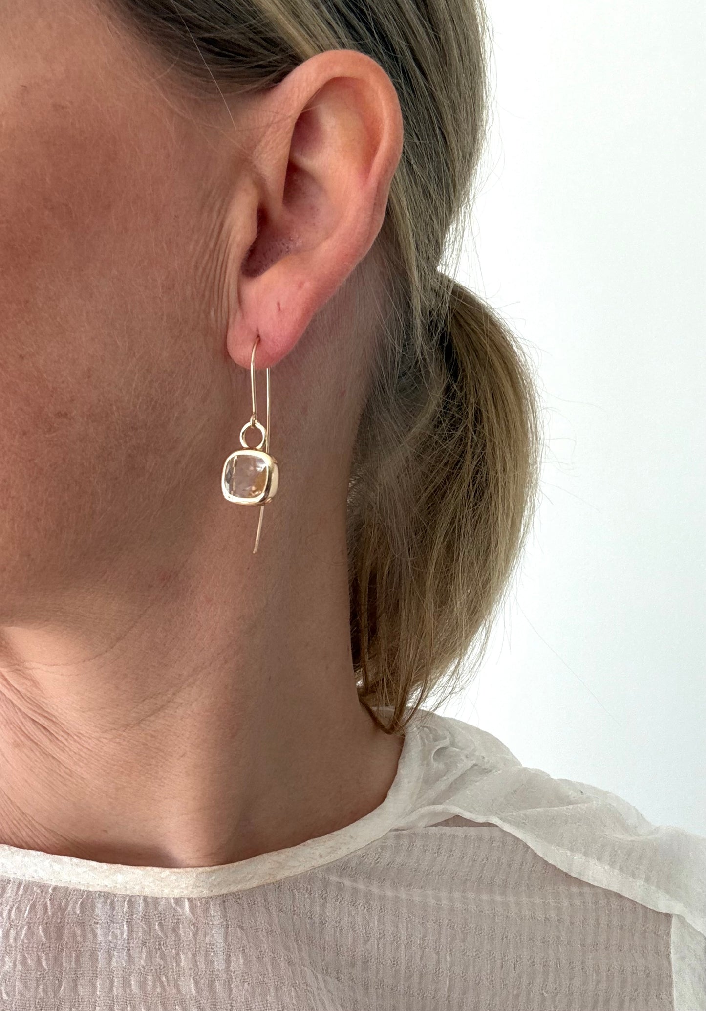 Glass Cushion Statement Ear Wires Gold in your choice of colour