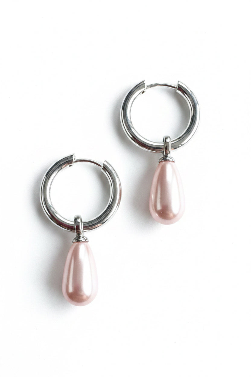Pearl Droplet Hoops Pink large