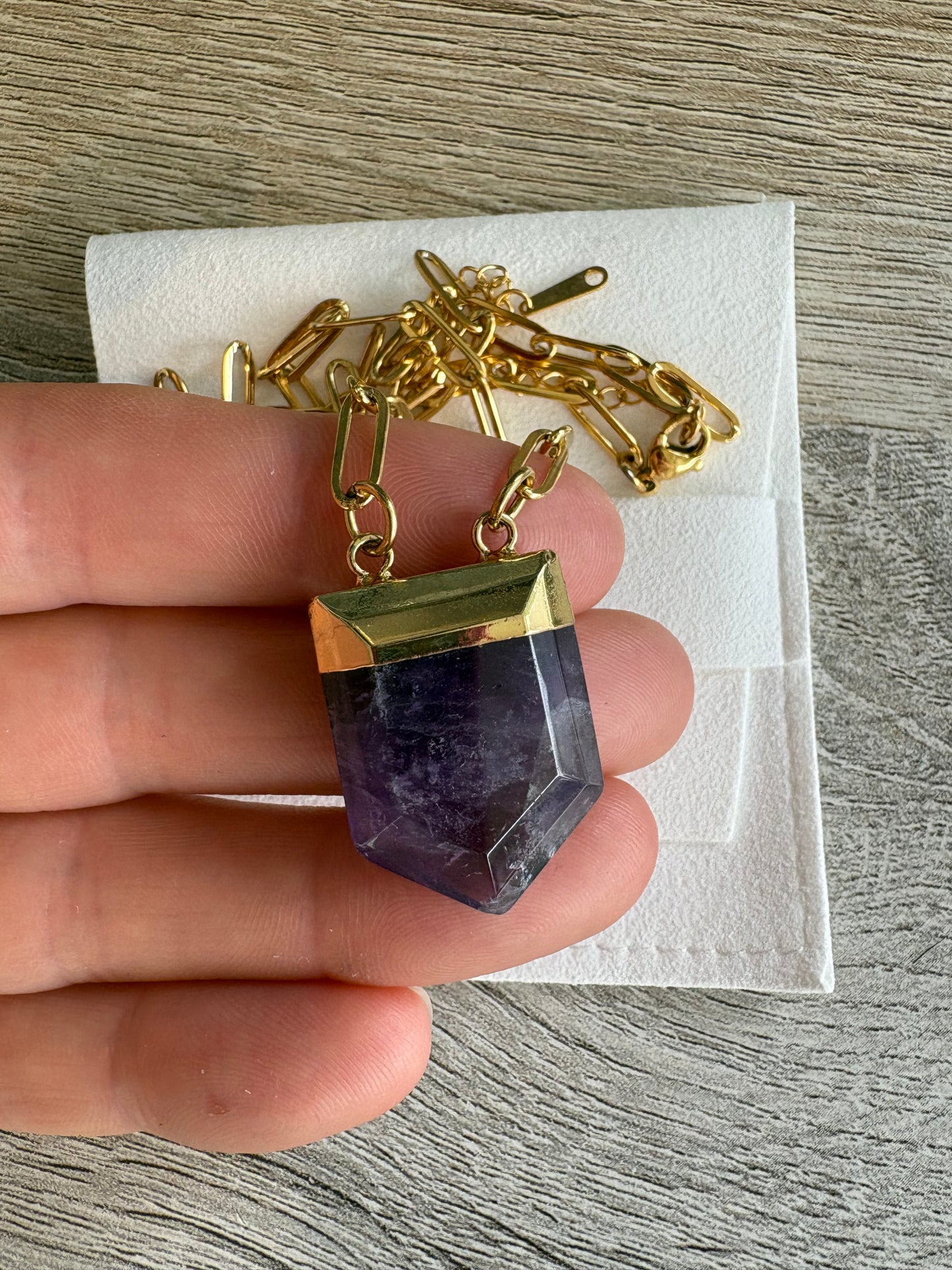 Amethyst Gemstone Paperclip Necklace Gold Stainless Steel