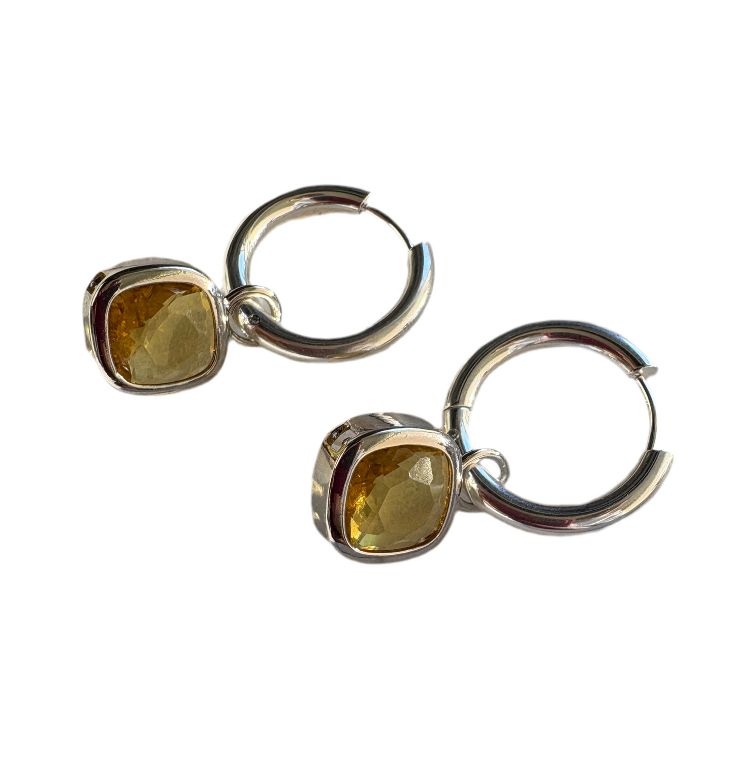 Glass Cushion Hoops Silver/Yellow