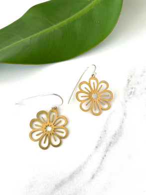 Brass and Sterling Silver Daisy Contrast Earrings