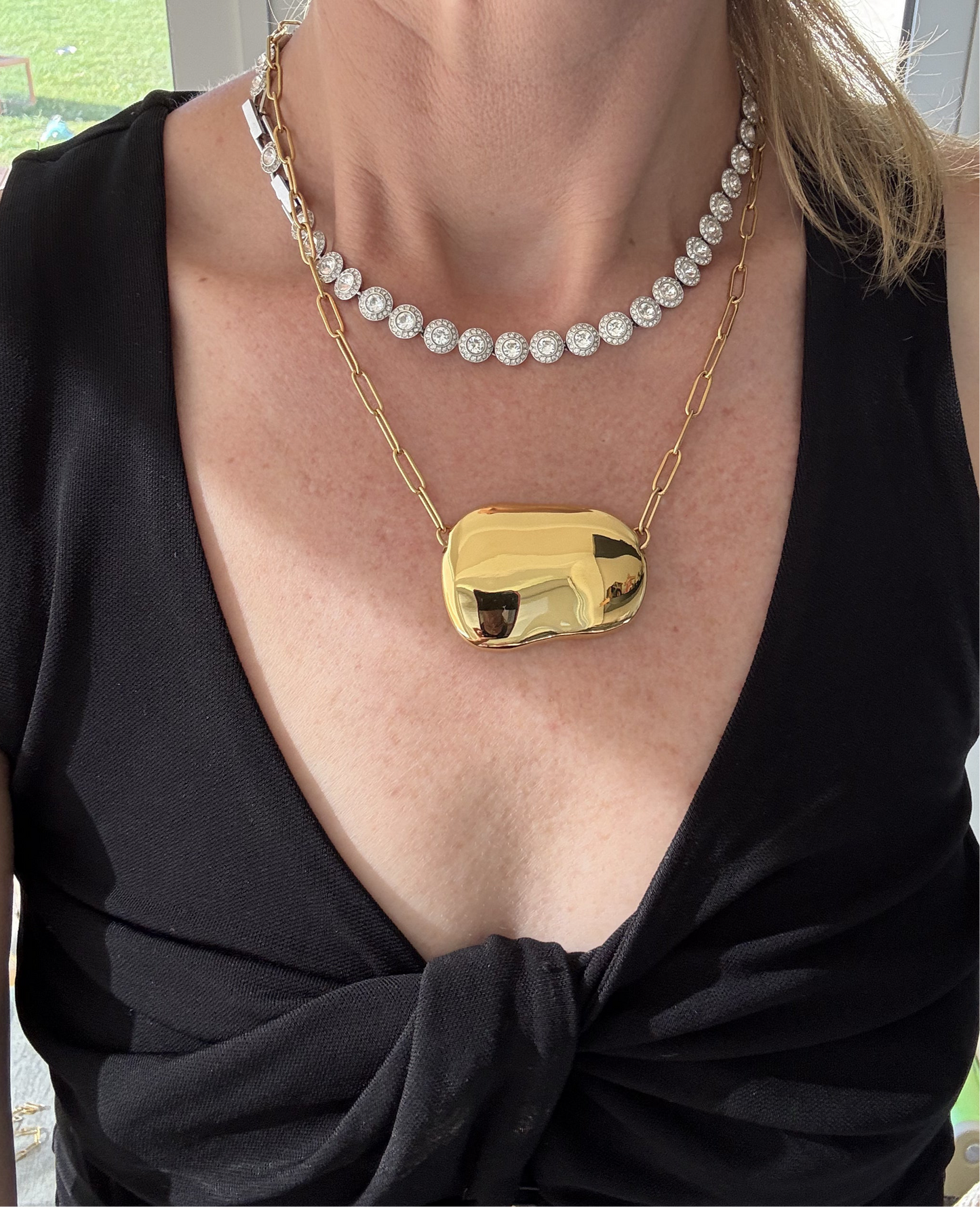 Pebble Necklace-Gold Stainless Steel