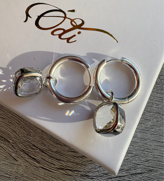 Glass Cushion Hoops Silver/Clear