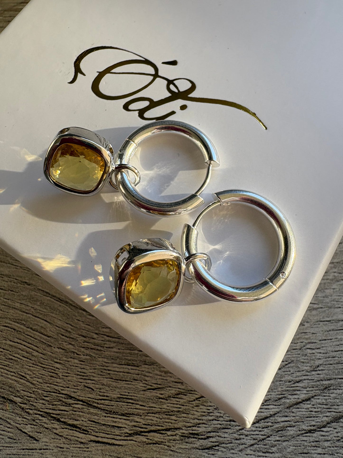 Glass Cushion Hoops Silver/Yellow