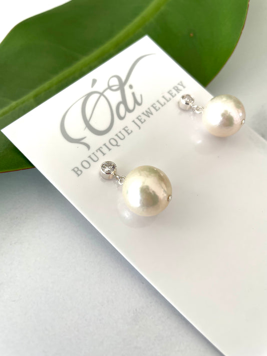 CZ-Sterling Silver Large Pearl Stud Earrings #243