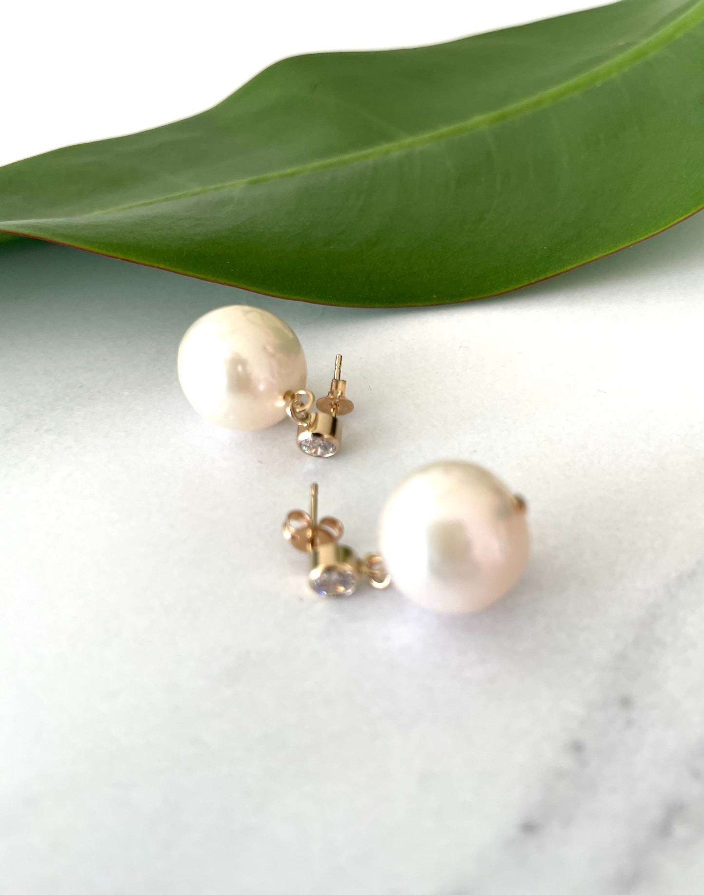CZ-14k Gold Filled Large Pearl Stud Earrings