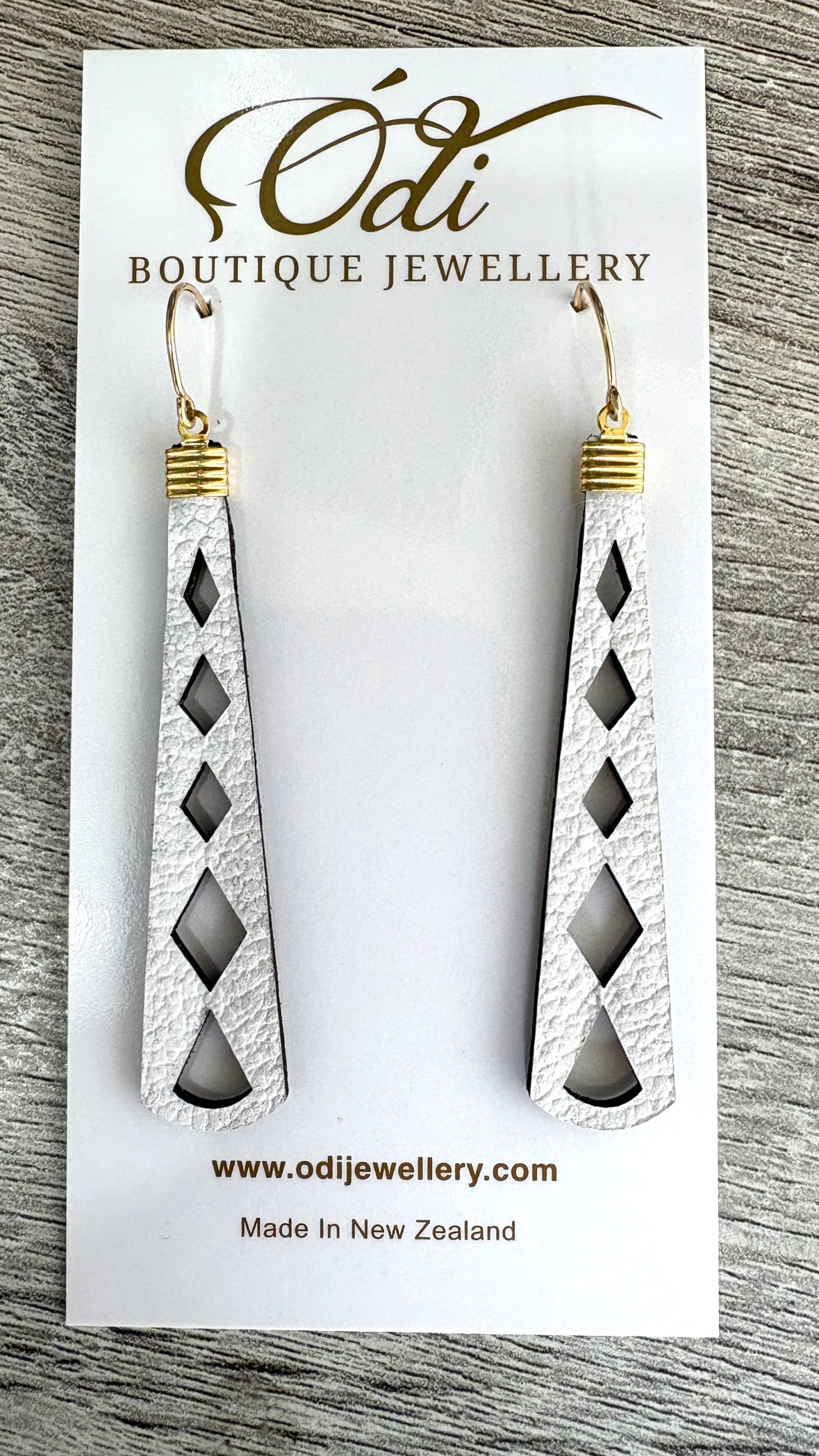 Diamond Sticks - White Leather Earrings