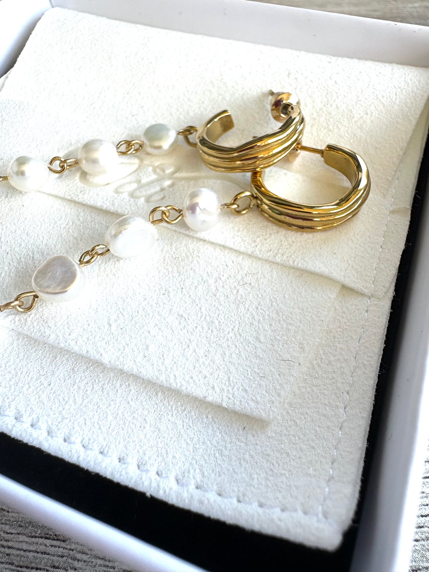 Wave Hoop Fresh Water Nugget Pearls Dangles- Stainless Steel Jewellery