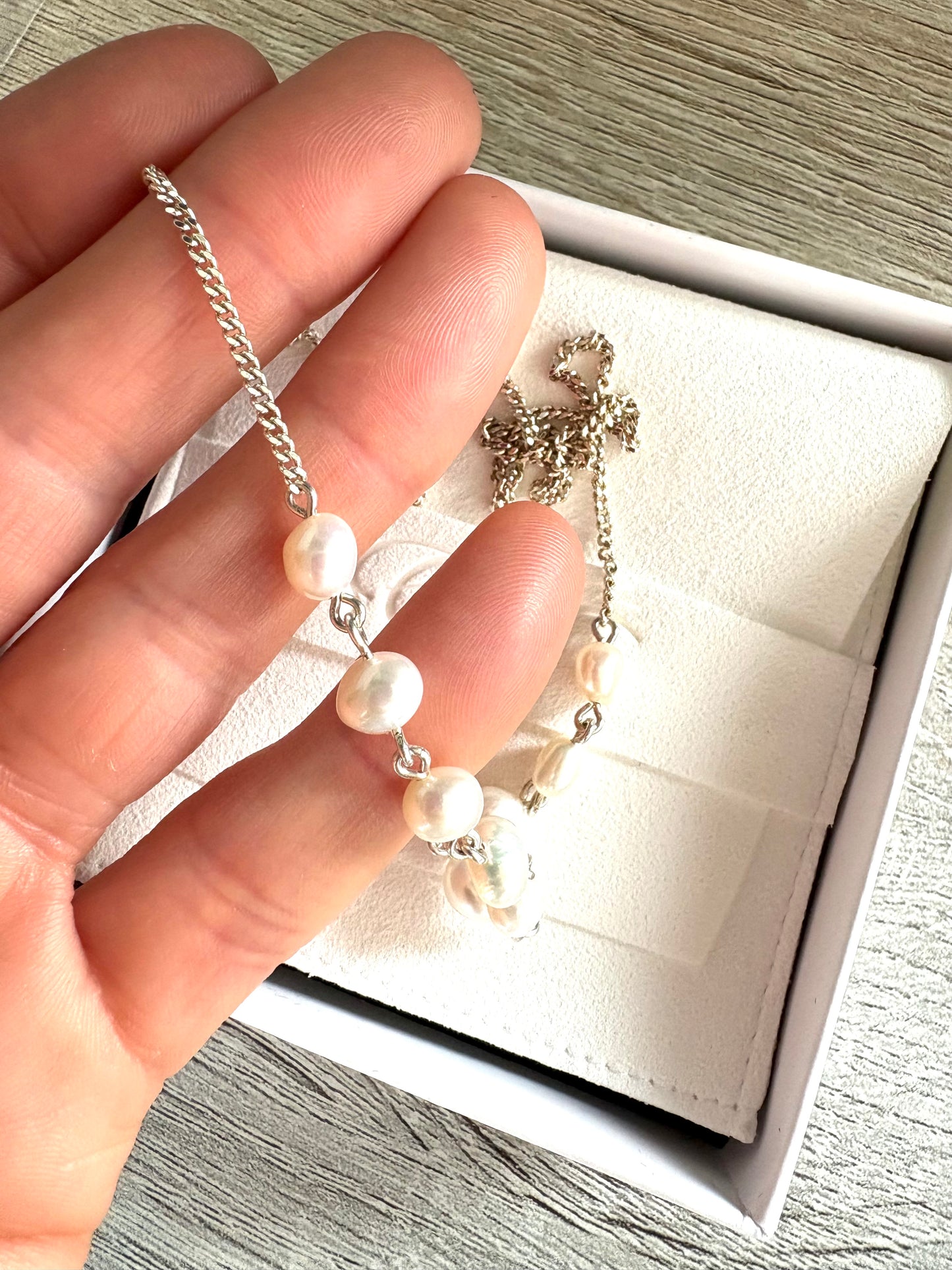 Fine Curb Chain Linked Fresh Water White Nugget Pearl Necklace