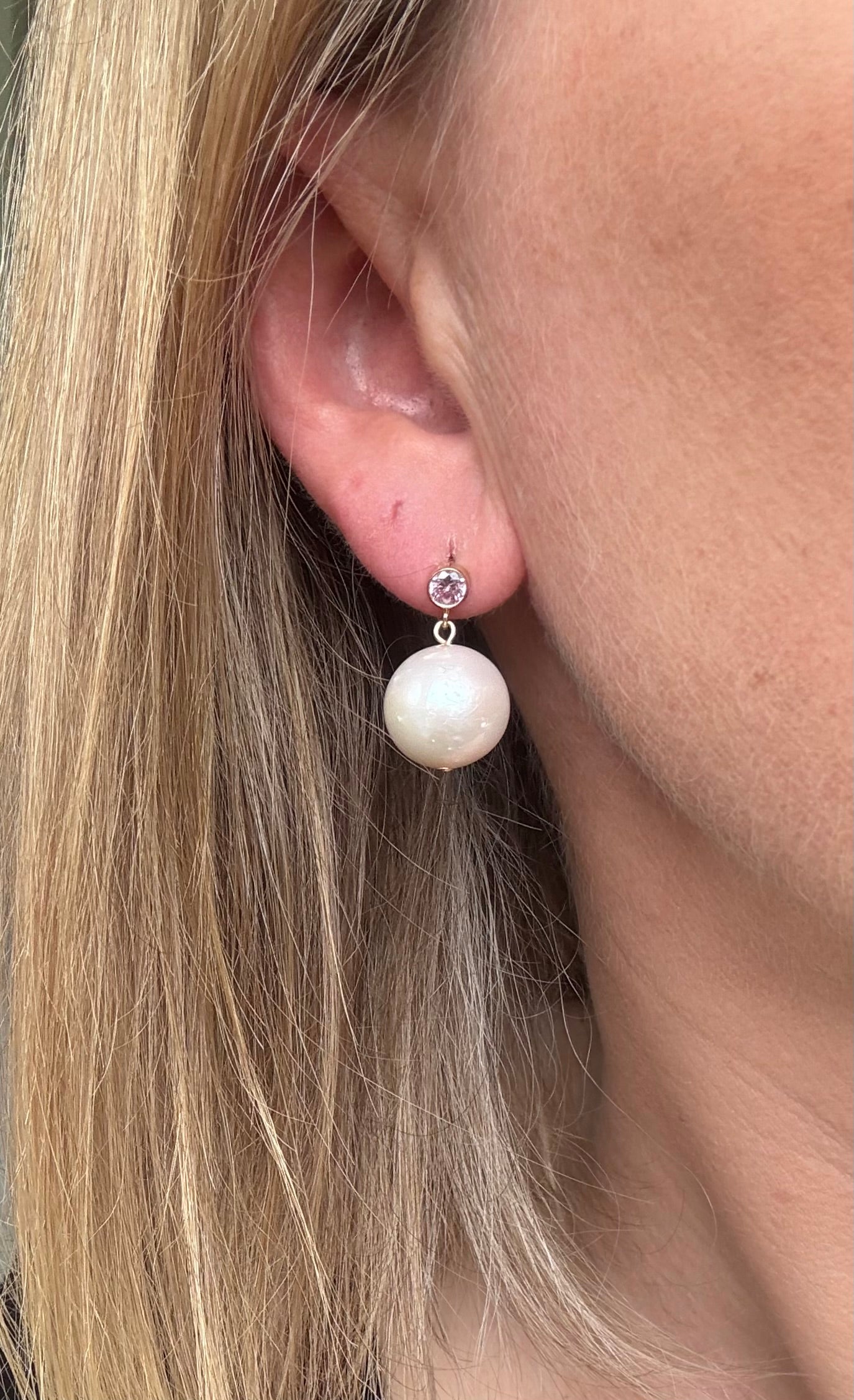 Pink Cubic Zirconia 14karat Gold Filled Pearl Stud Dangles