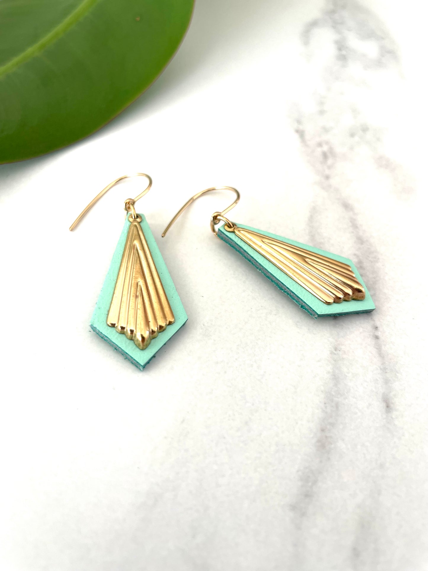 Diamond Drops Black Leather Work Earrings