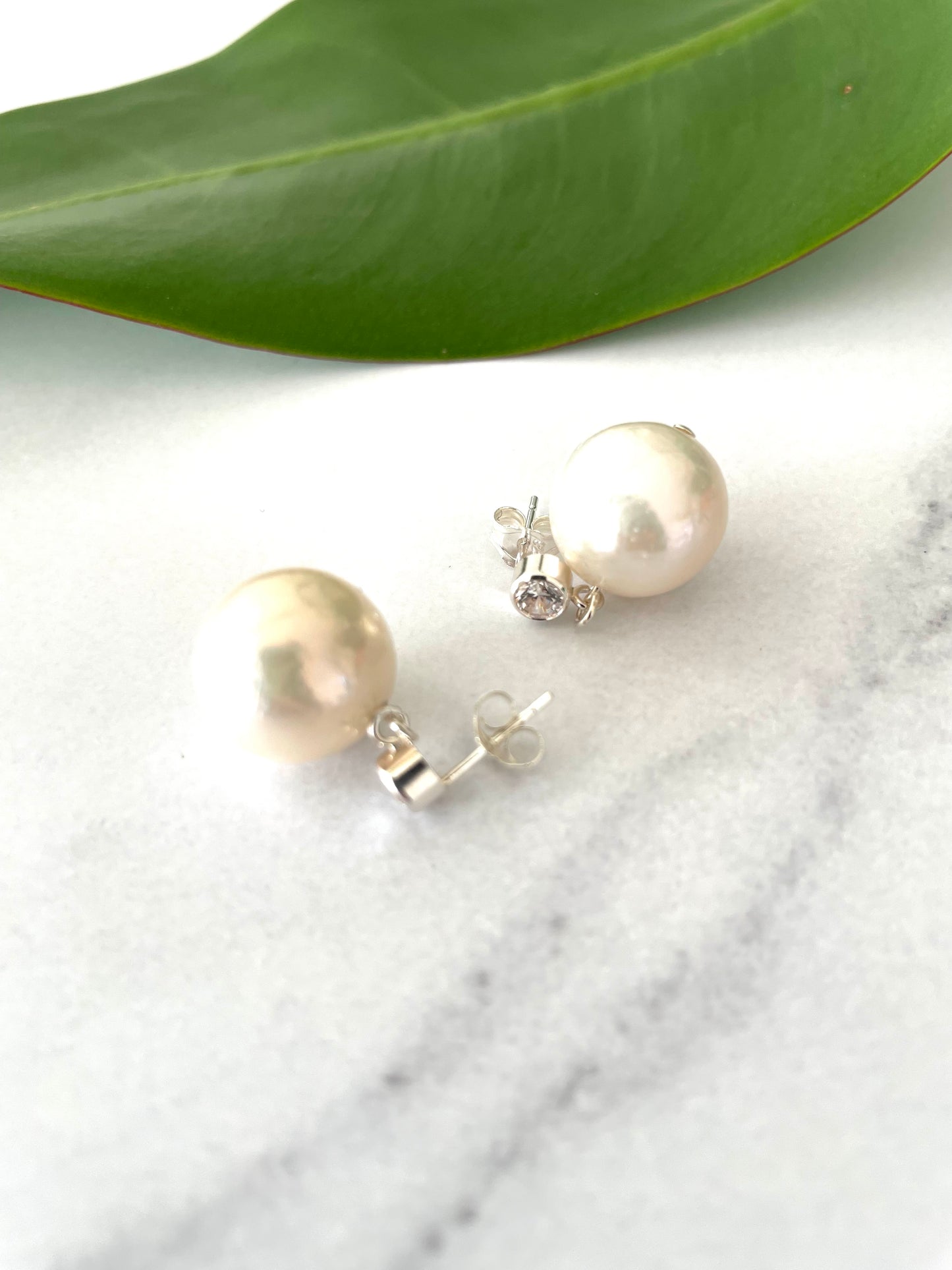 CZ-Sterling Silver Large Pearl Stud Earrings #243