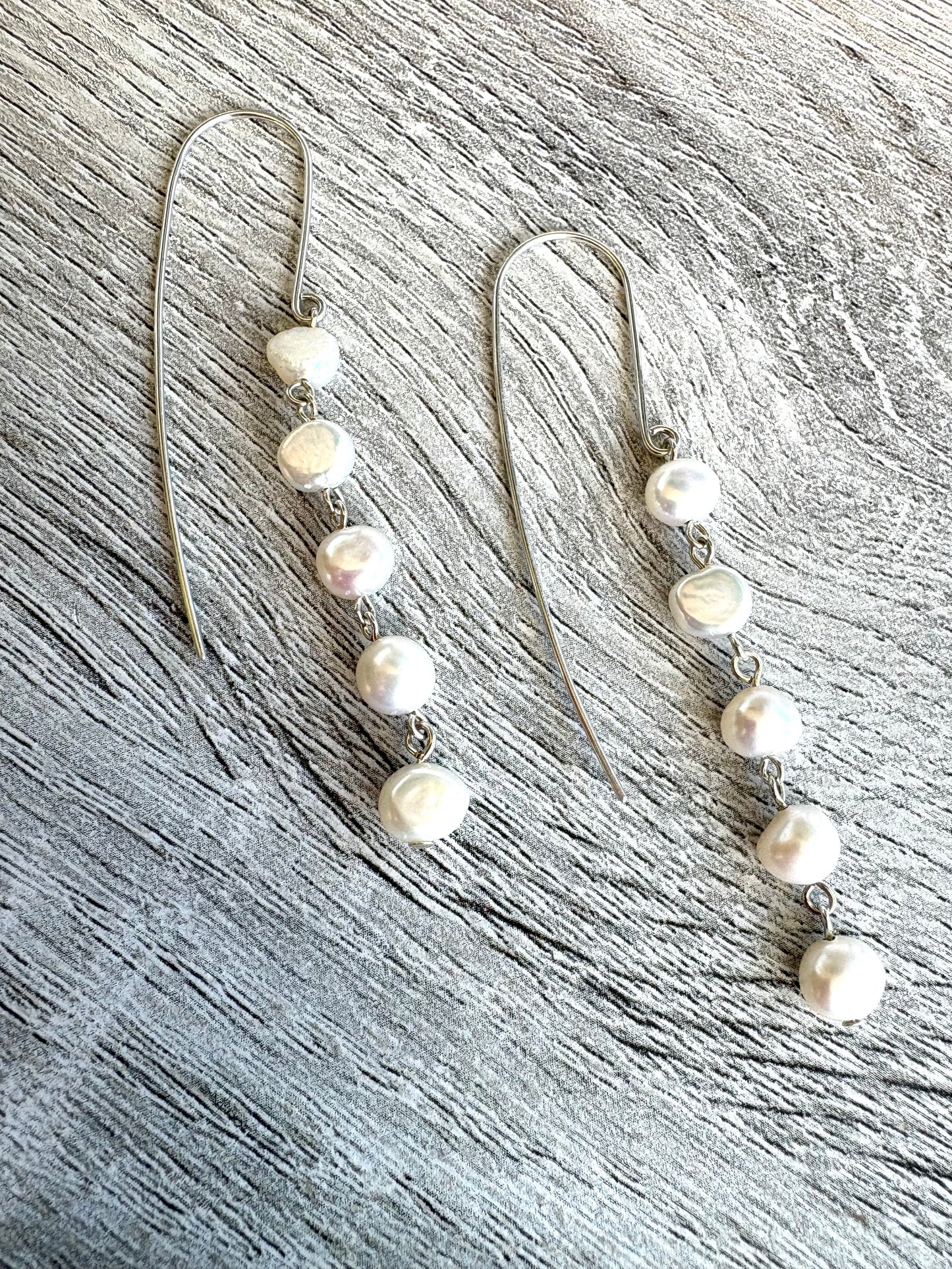 Statement Ear Wires with Fresh Water Nugget Pearl Dangles Sterling Silver Jewelry