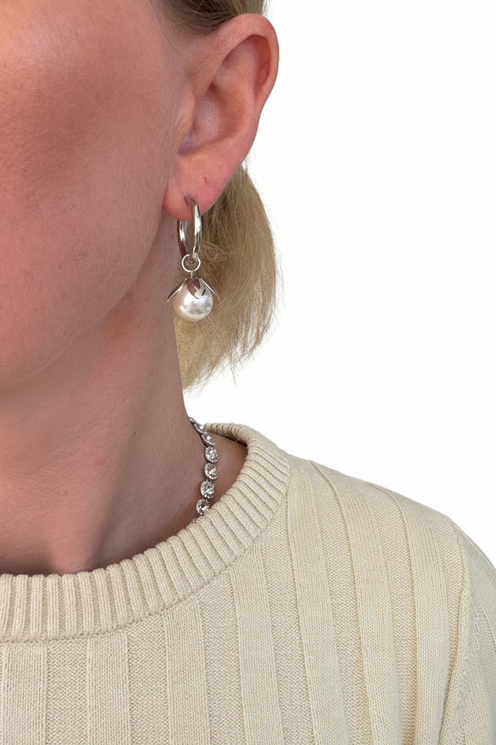 Botanical Pearls on Hoops Silver