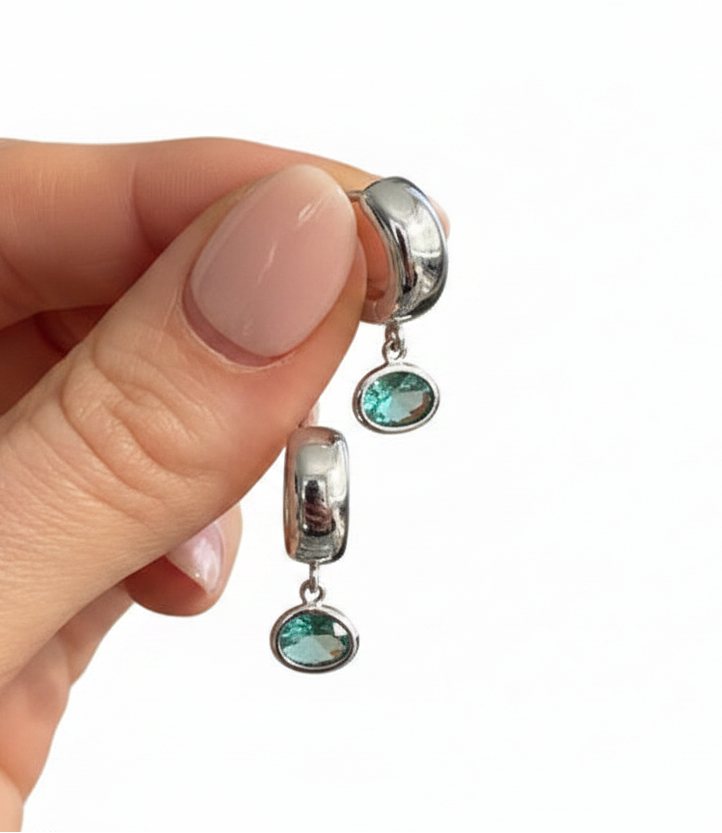 Aqua Green Droplets on Silver Huggies