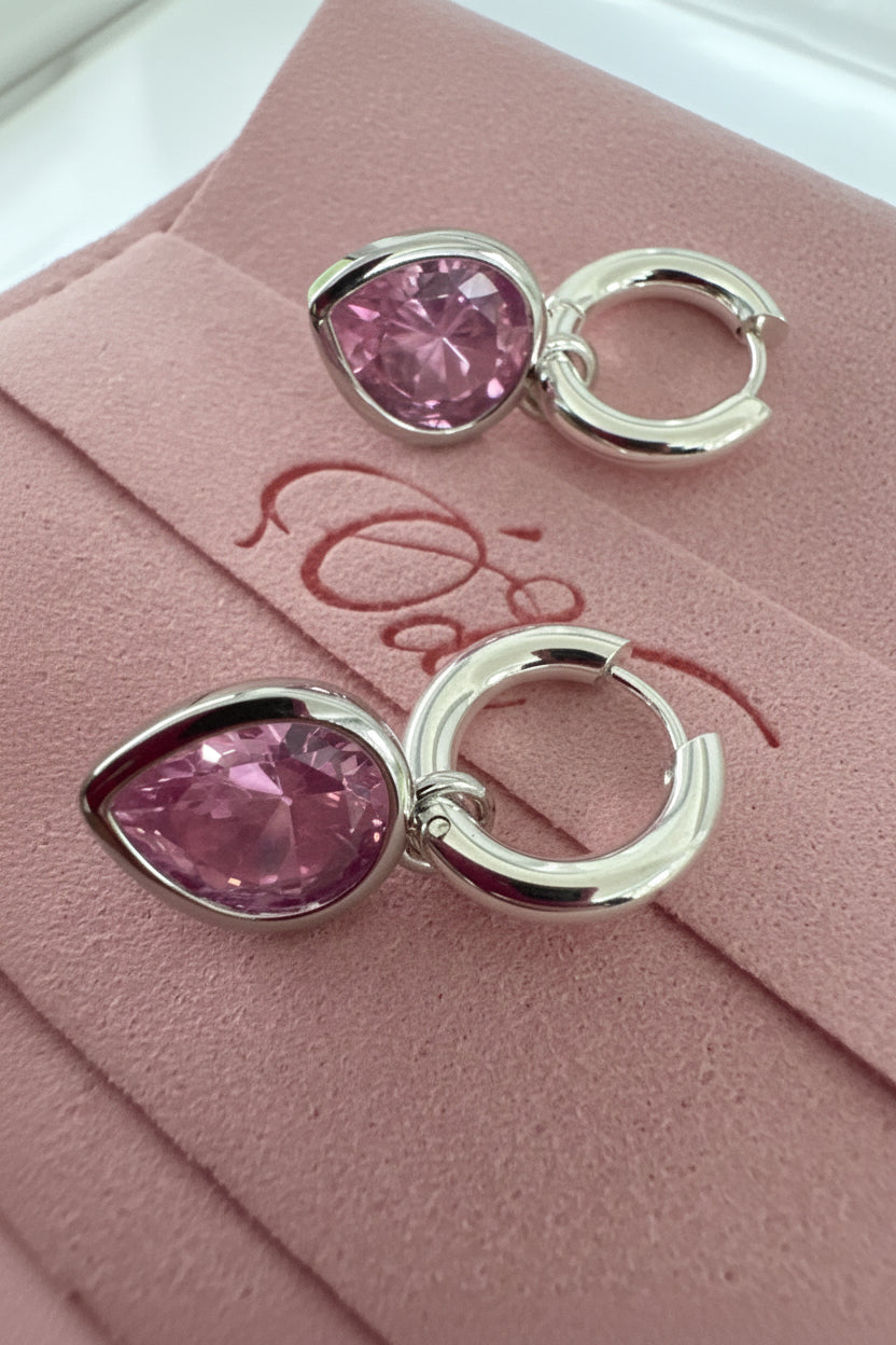 Rose Pink Dewdrop Huggies Silver