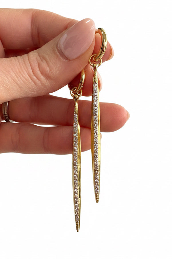 Sparkle encrusted Luxe Spike Earrings Long- Gold or Silver