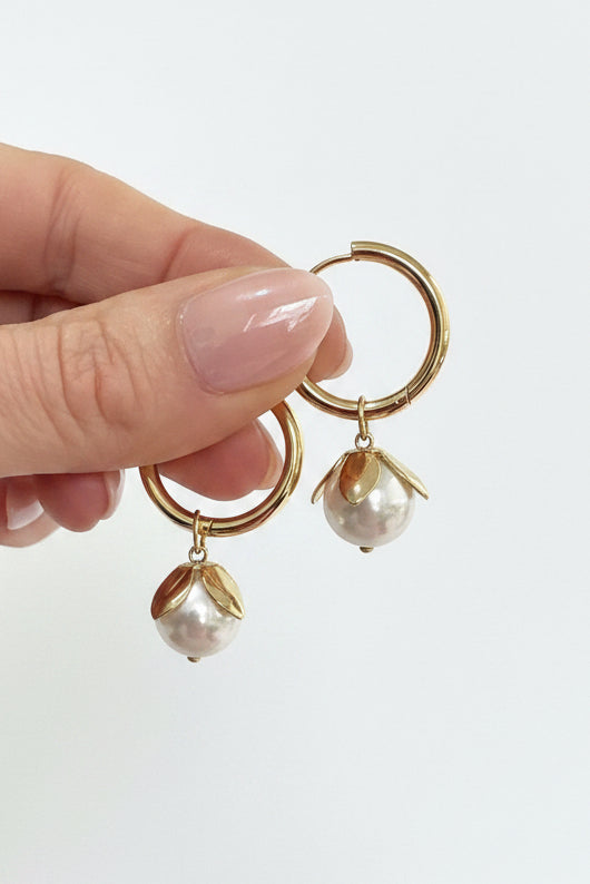 Botanical Pearls on Hoops Gold