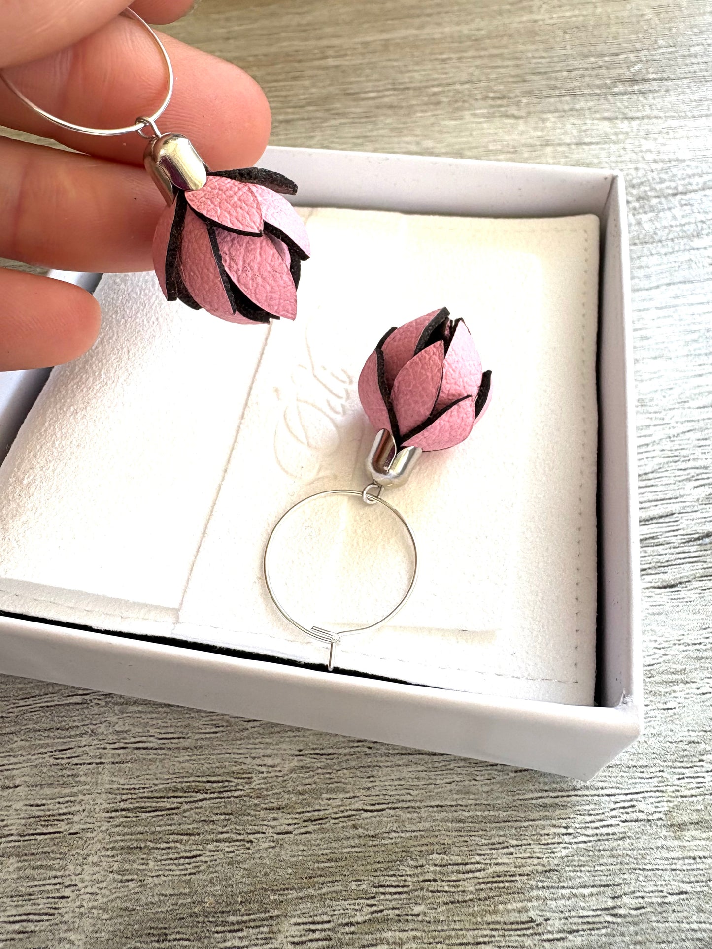 Wild Flower Buds- Pink on Steel Hoops