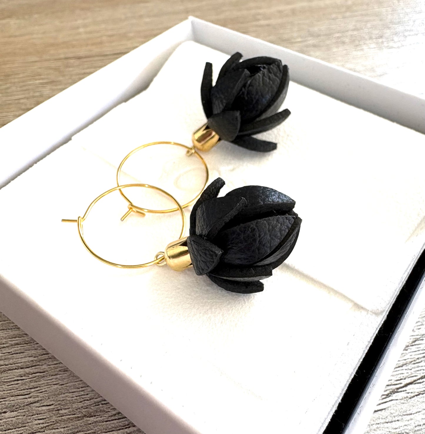 Wild Flower Buds- Black on Steel Hoops