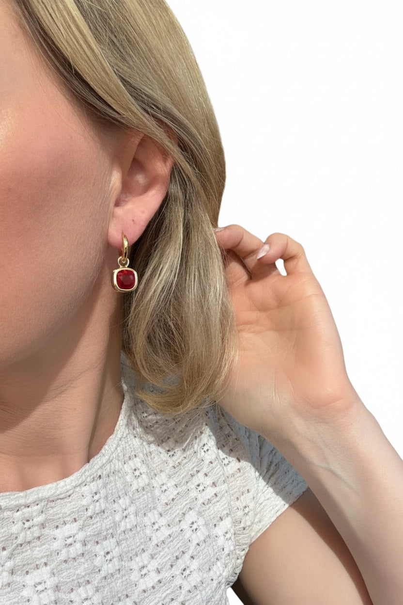Glass Cushion Hoops Vintage Red- Gold