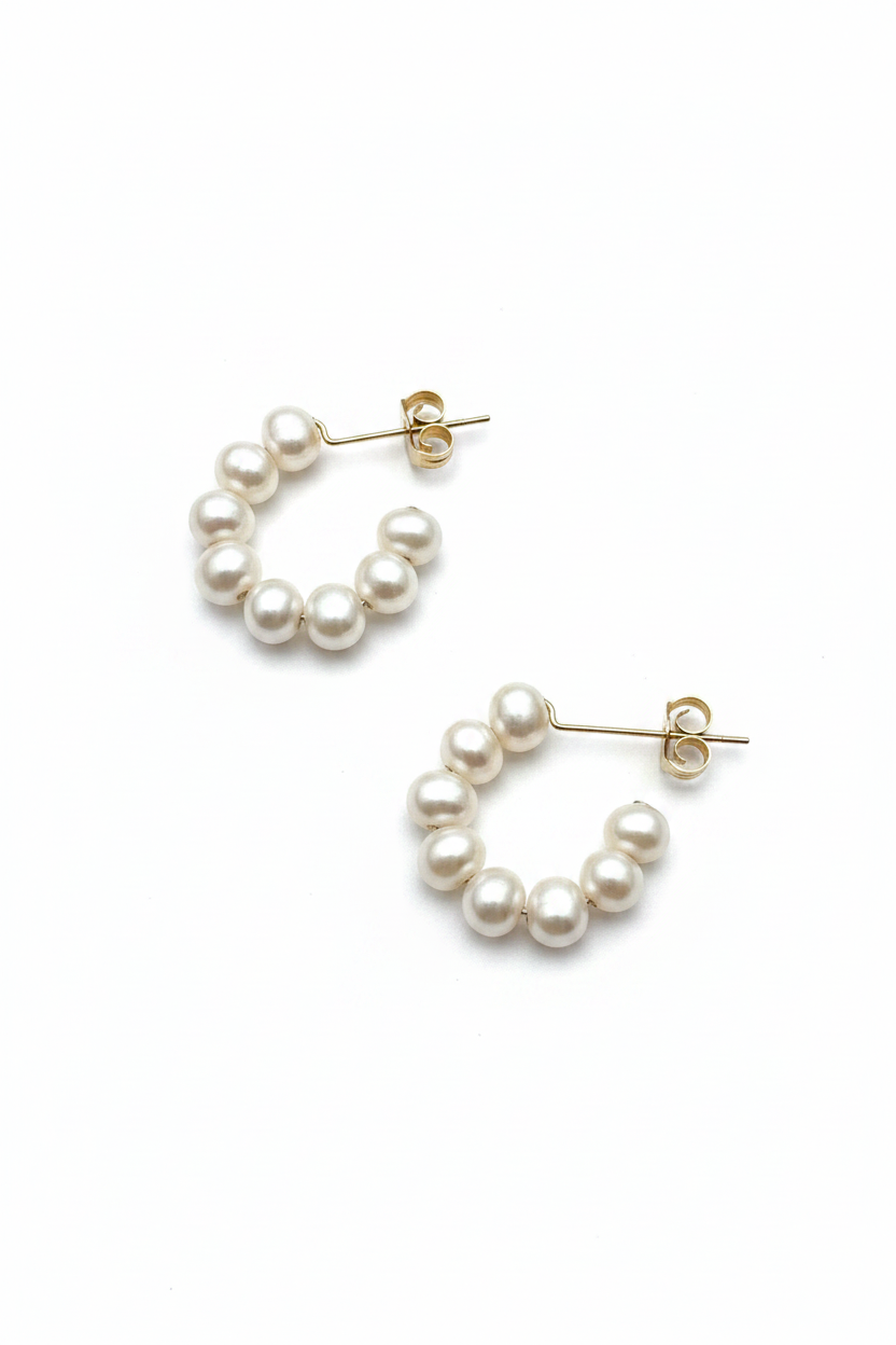 Petite Pearl Huggies 14 karat gold fill or 925 Sterling Silver