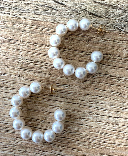 Moon Hoops Swarovski White Pearl