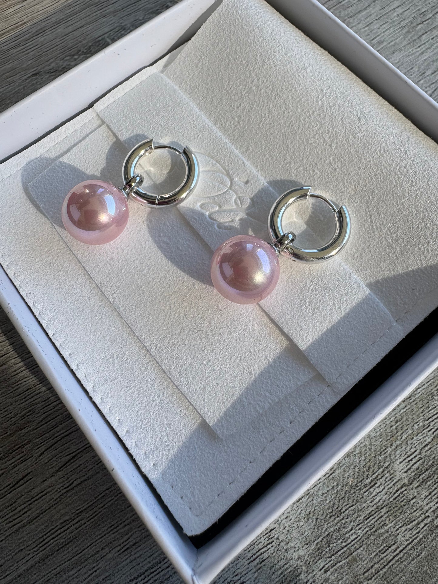 Blush Pink Pearl Silver Huggies