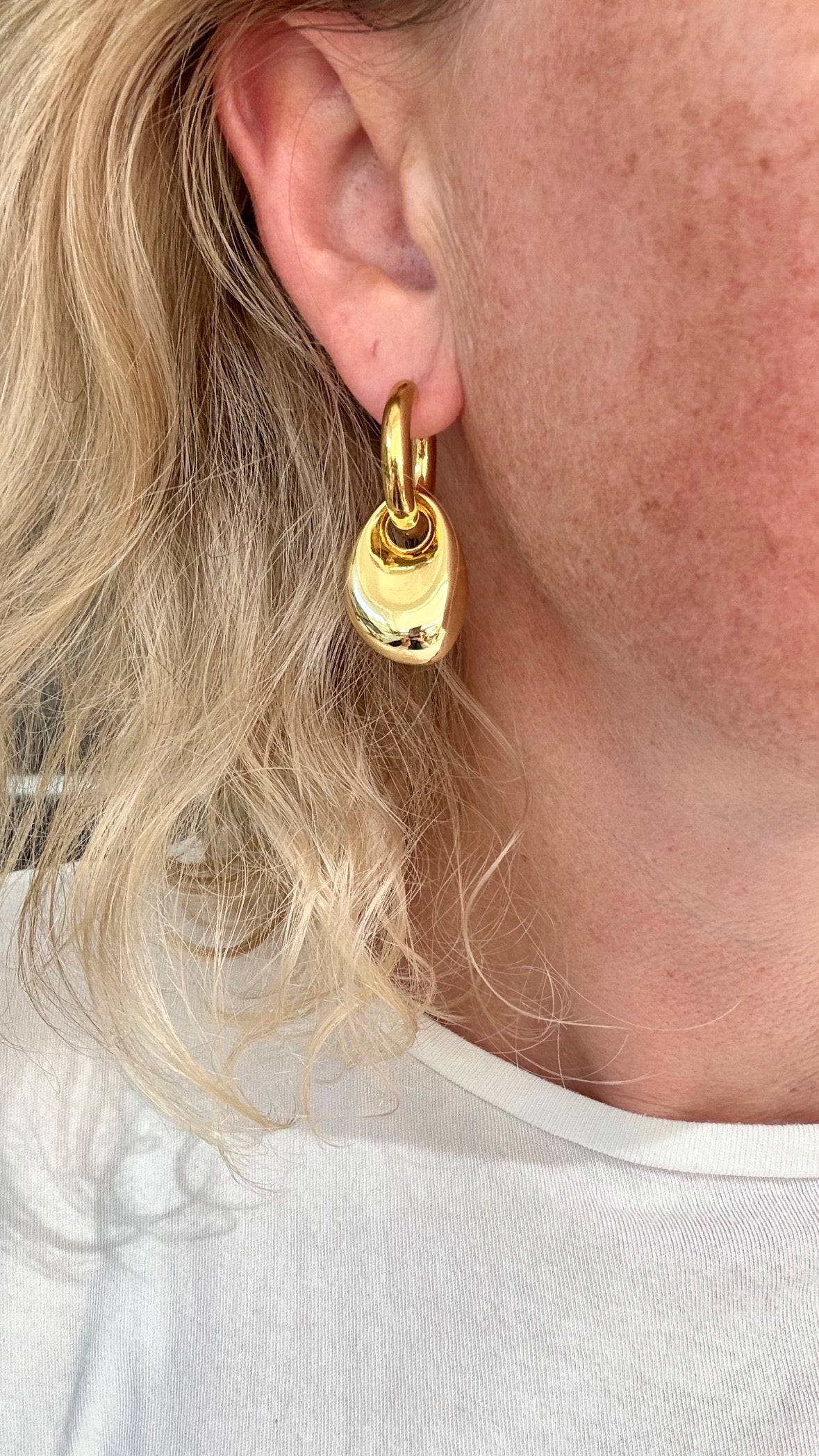 Gold Pebble Drop Modern Hoop Earrings