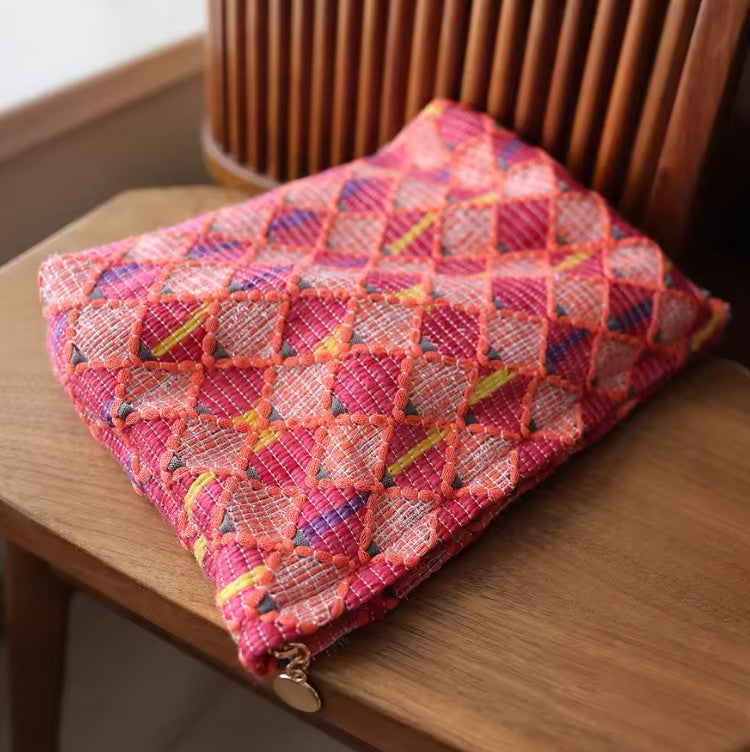 Womans Colourful woven Travel- makeup-Jewellery Bag