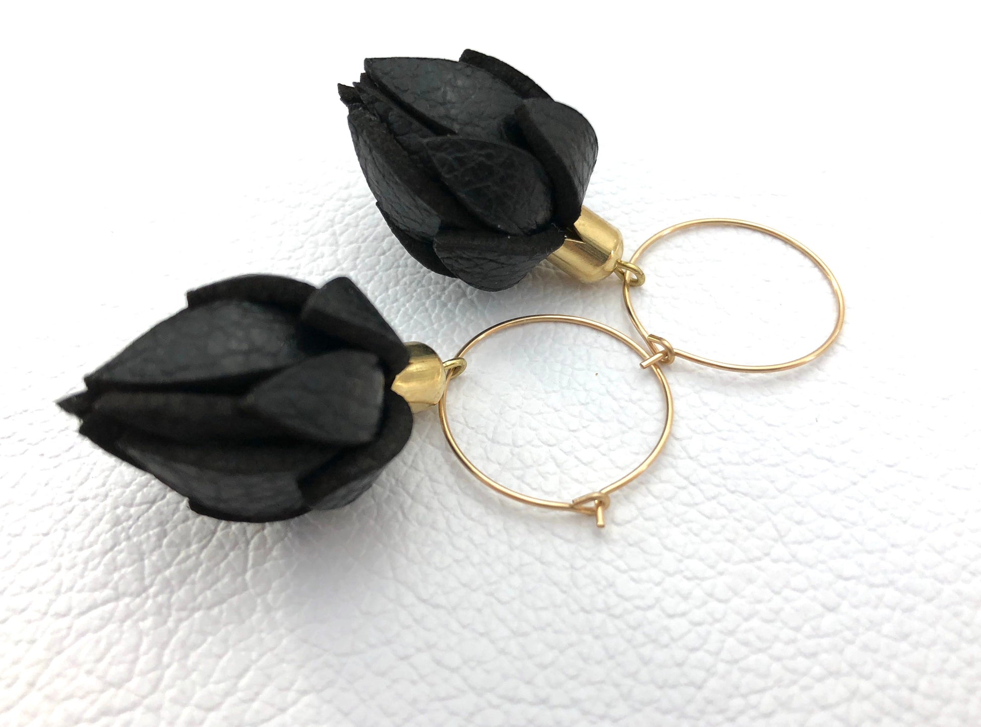 leather flower bud on hoop