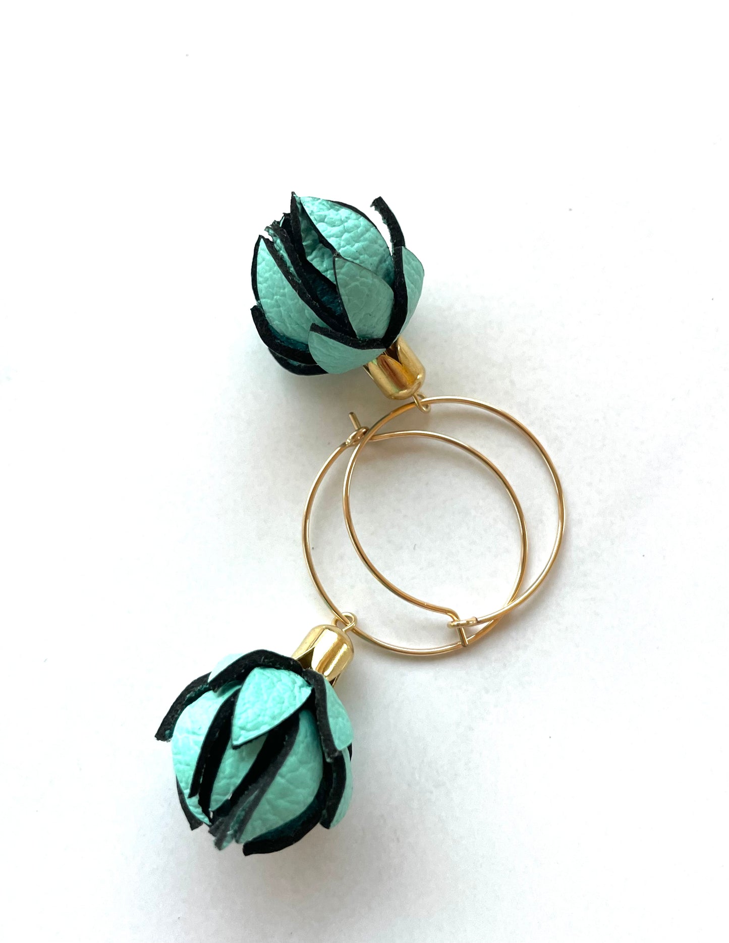 Wild Flowers -Mint Colour on 14k Hoops