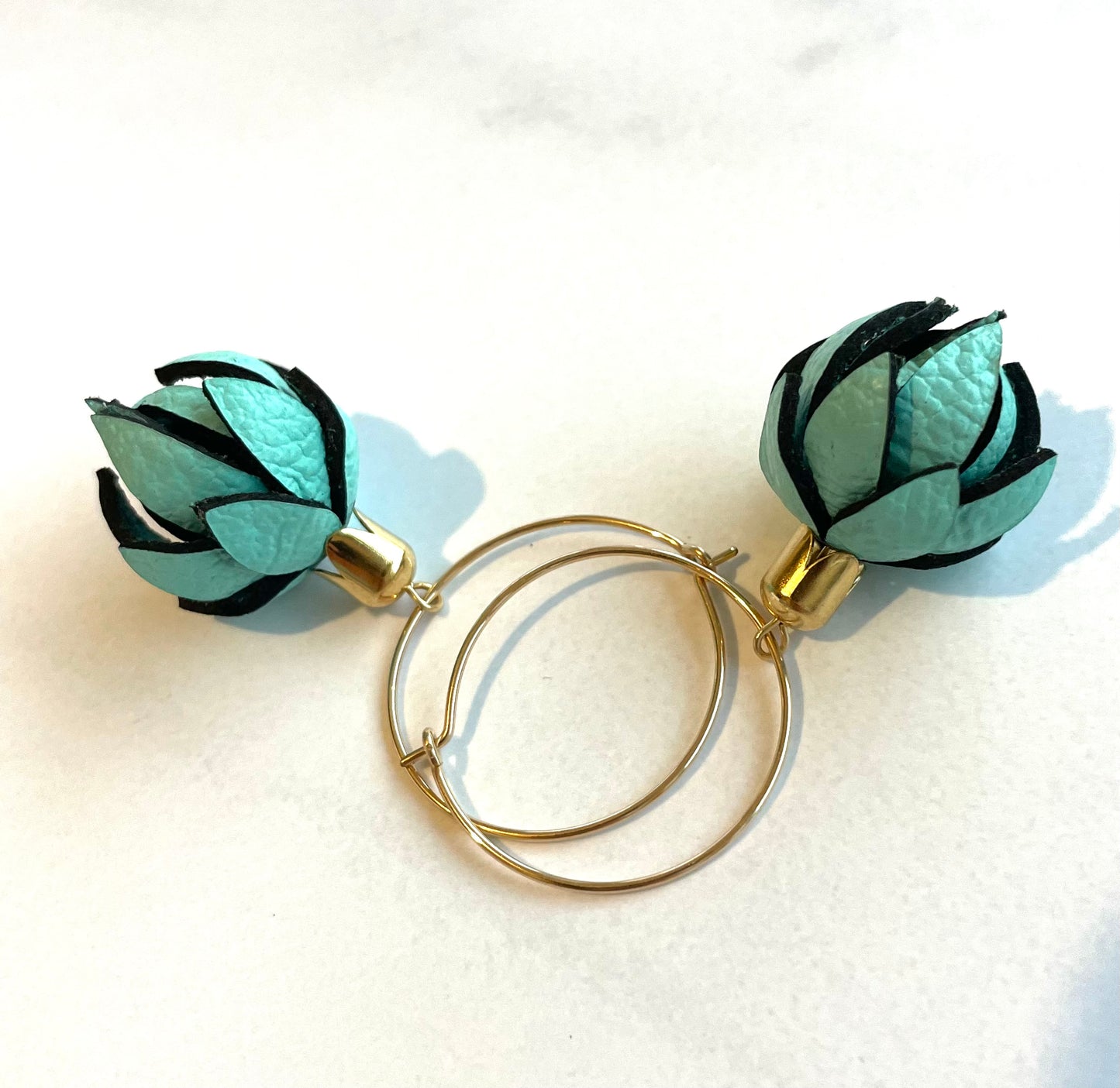 Wild Flowers -Mint Colour on 14k Hoops