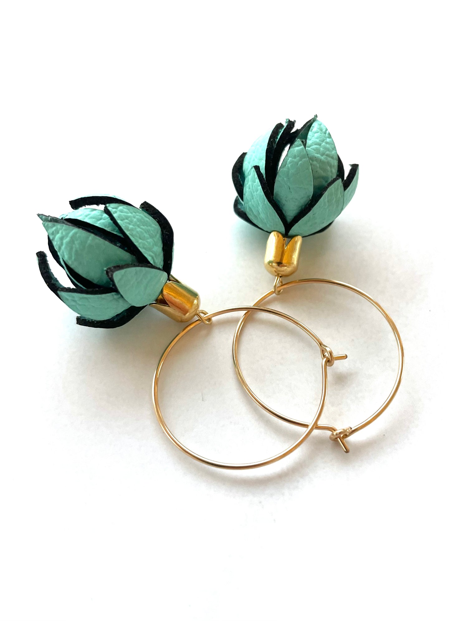 Wild Flowers -Mint Colour on 14k Hoops