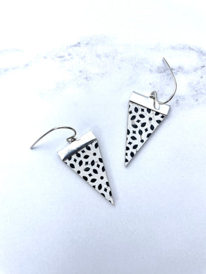 Leather Triangle Mosaic Earrings-Black and White
