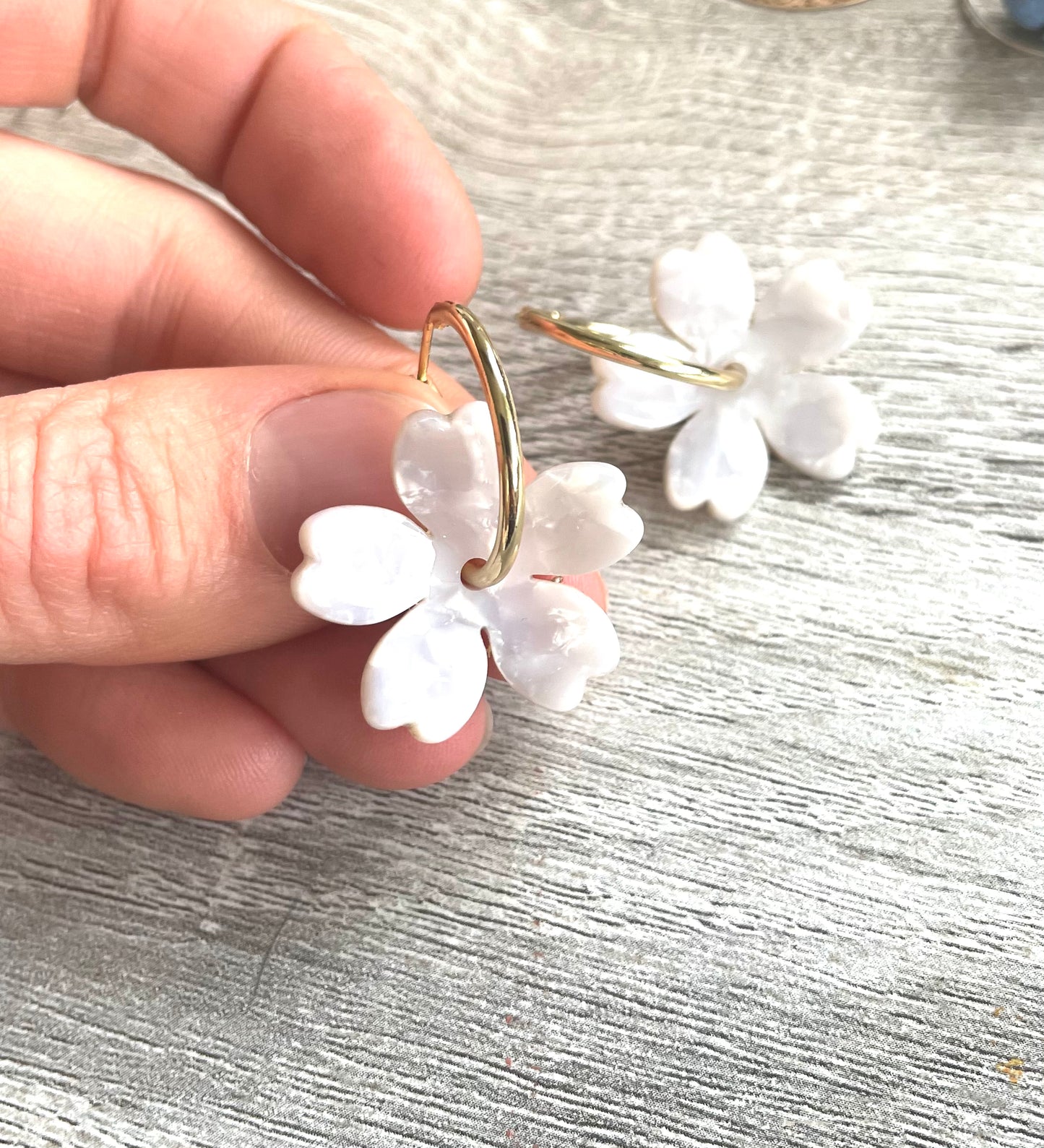 White Tortoiseshell Bloom Hoops #116