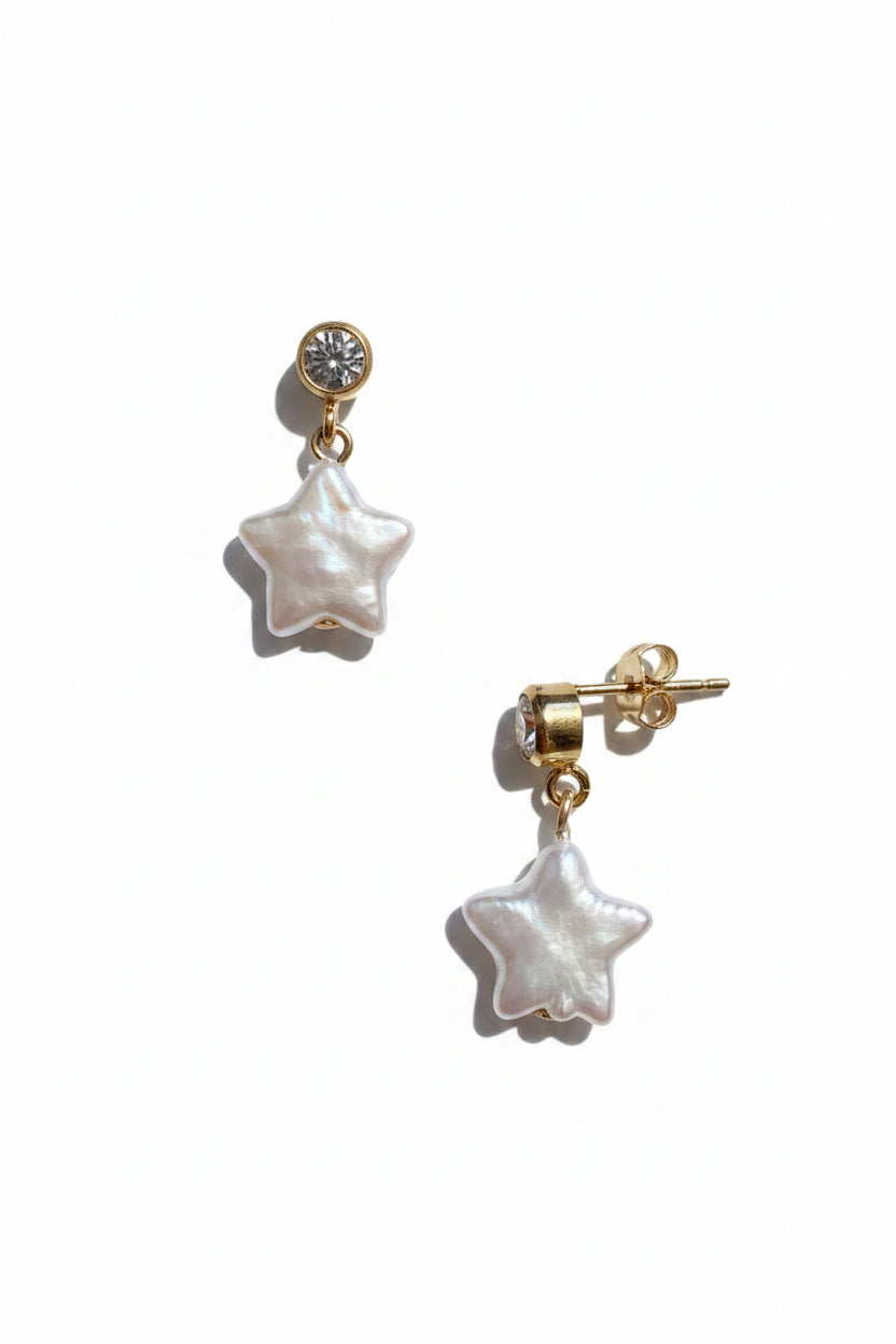 Zirconia 14karat gold Filled pearl star studs