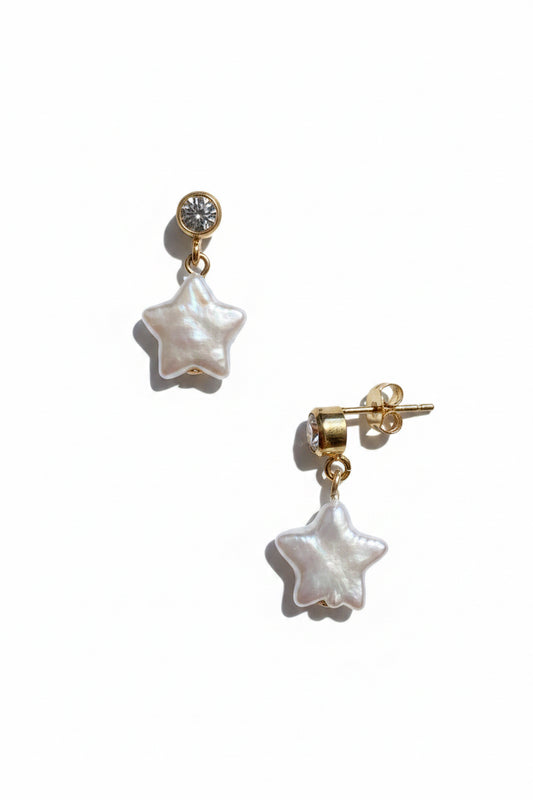 Zirconia 14karat gold Filled pearl star studs