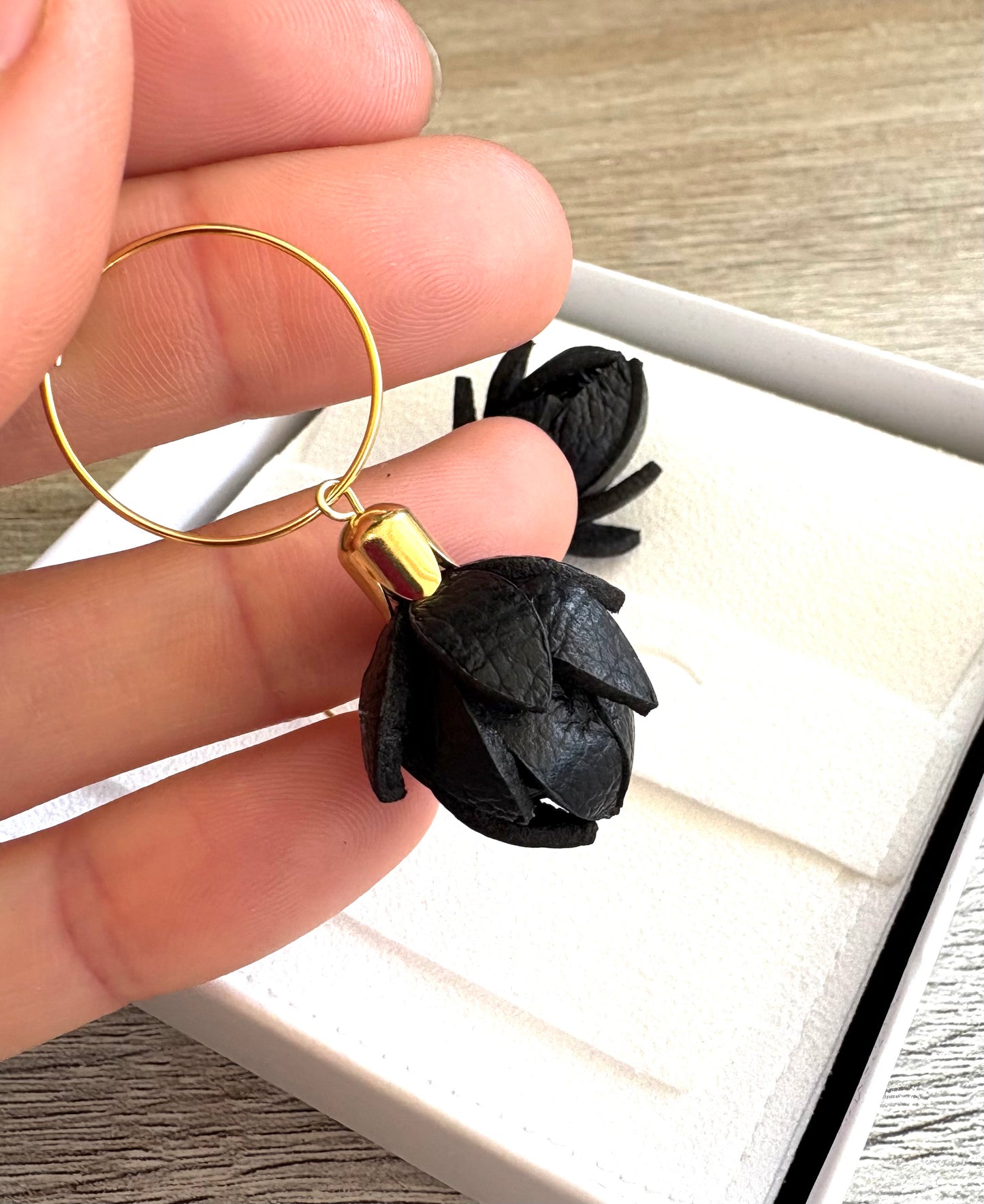 Wild Flower Buds- Black on Steel Hoops