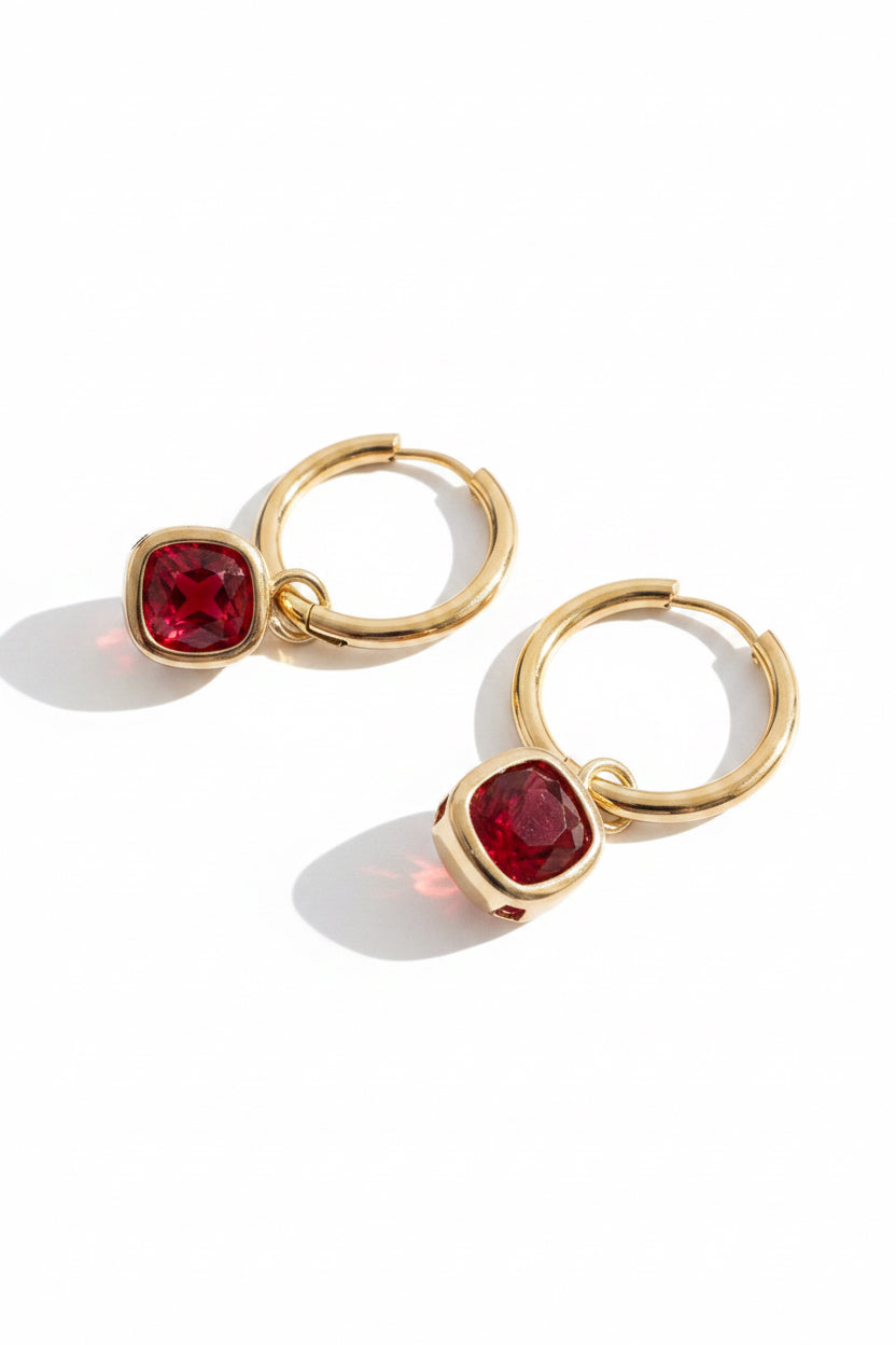 Glass Cushion Hoops Vintage Red- Gold