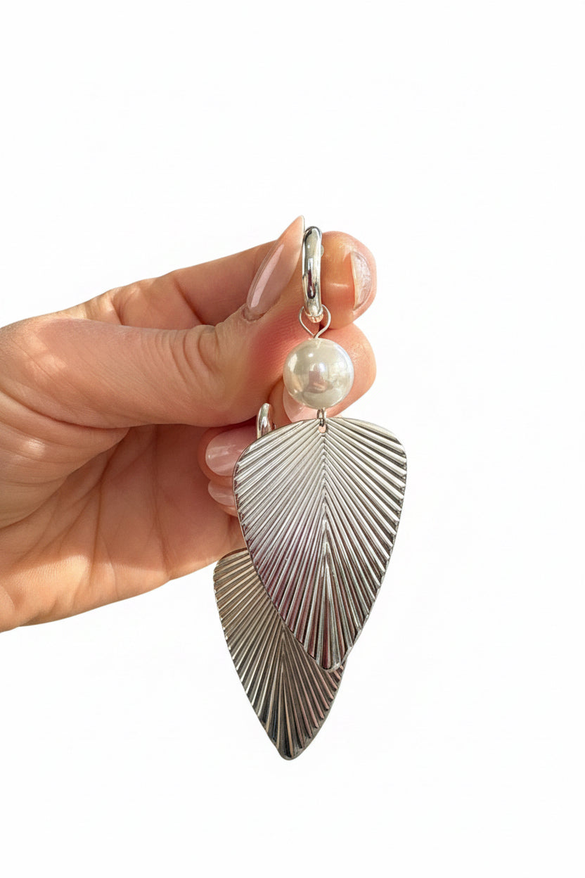 Tropical Pearl Palm Earrings Gold or Silver
