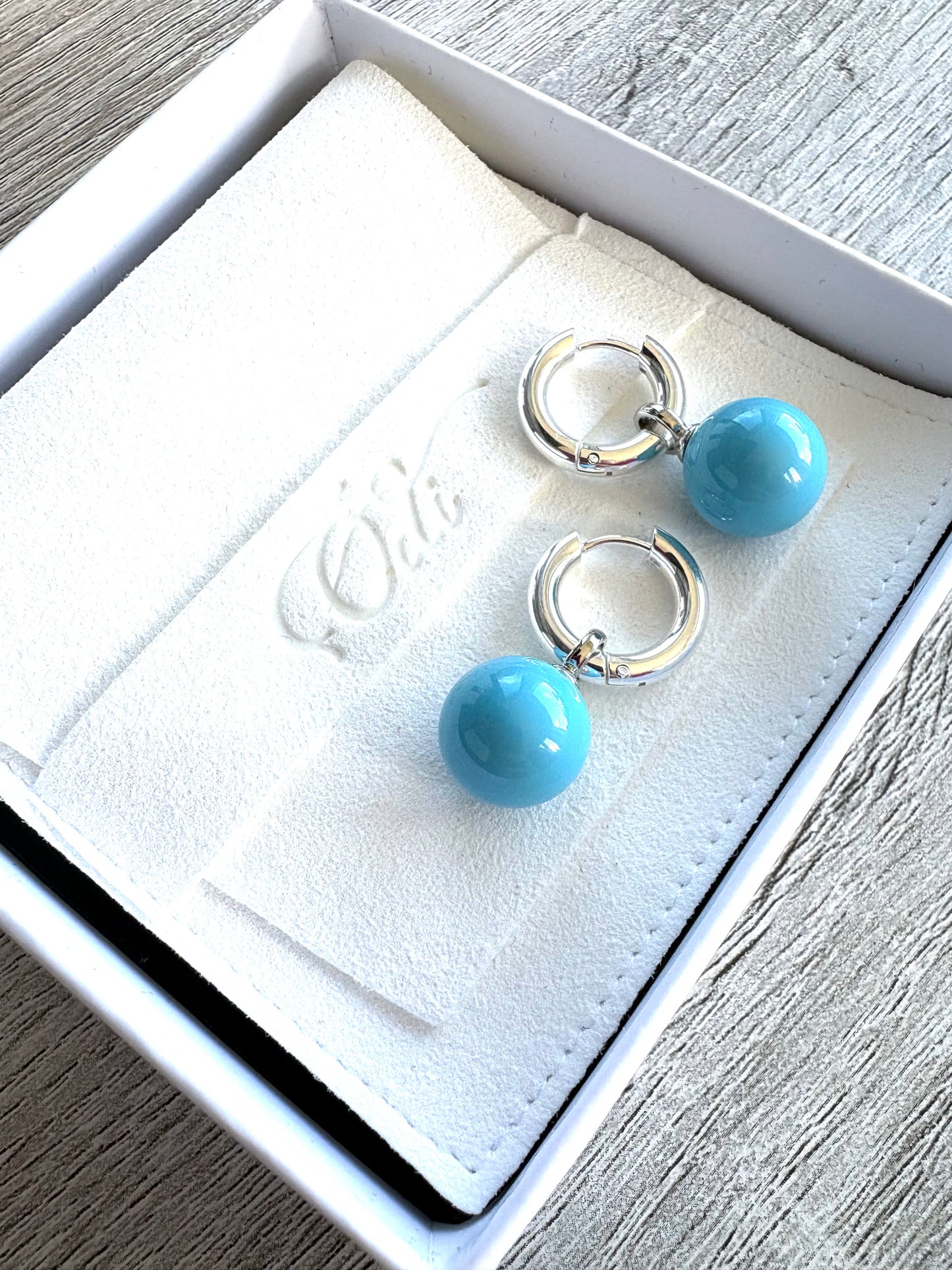 Primero Turquoise Pearl Rounds on Stainless Steel Gold or Silver Hoops or Huggies