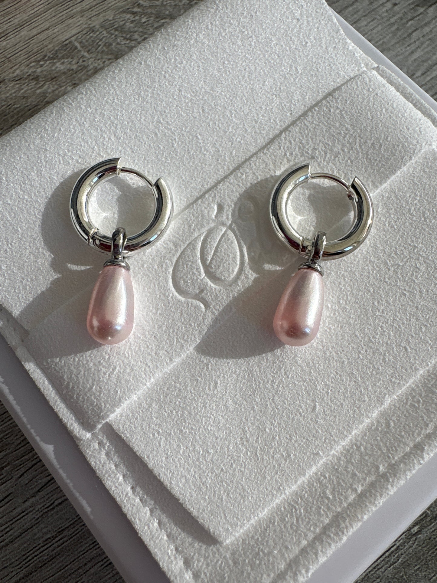 Pearl Droplet Hoops Pink