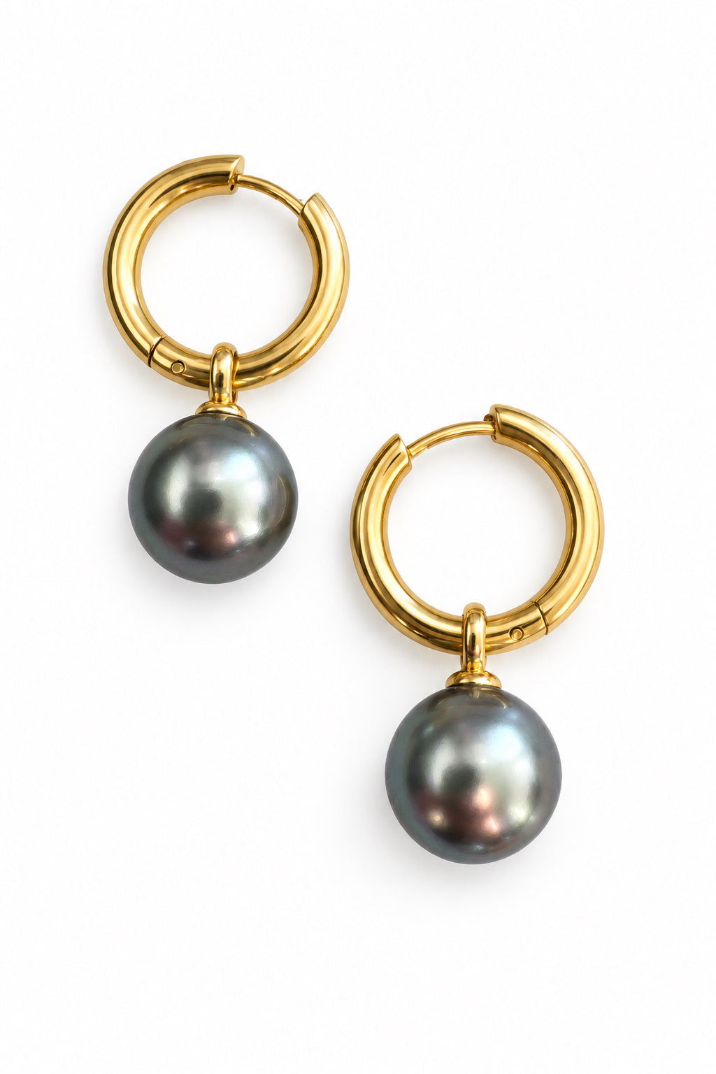 Grey Pearl Rounds on Silver or Gold Hoops