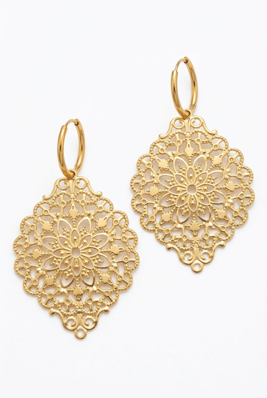 Flower Lace Statement Earrings Silver or Gold